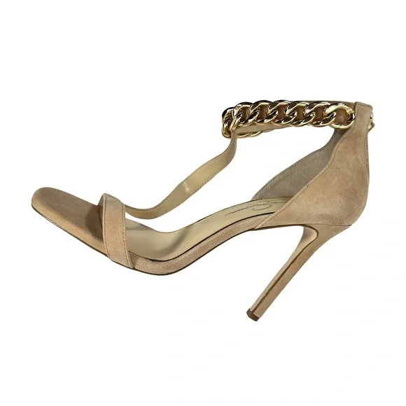 Jessica Simpson Almond Omesa Golden Chain T-Strap Heels – Women’s 10M (4” Heel) - Picture 7 of 10